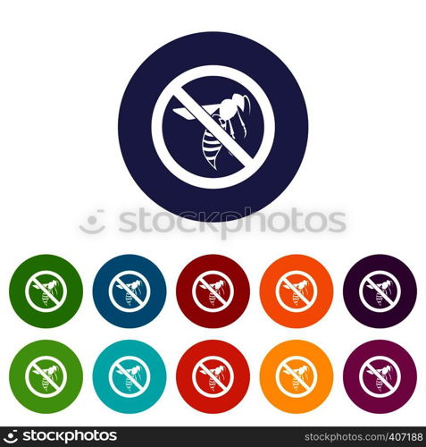 No wasp sign set icons in different colors isolated on white background. No wasp sign set icons
