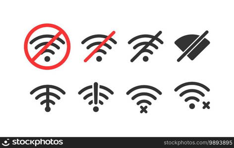 No Wi Fi signal. Wireless icon set. Vector illustration on white background. No Wi Fi signal. Wireless icon set. Vector illustration