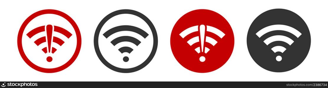 No wifi icon. Bad and good connection signal internet illustration symbol. Sign error, connecting network vector.