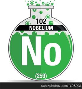 Nobelium symbol on chemical round flask. Element number 102 of the Periodic Table of the Elements - Chemistry. Vector image