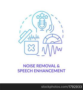 Noise removal blue gradient concept icon. Speech enhancement. Record audio for messenger. Messaging software abstract idea thin line illustration. Vector isolated outline color drawing. Noise removal blue gradient concept icon