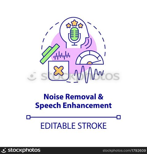 Noise removal concept icon. Speech enhancement. Record audio for messenger. Messaging software abstract idea thin line illustration. Vector isolated outline color drawing. Editable stroke. Noise removal concept icon
