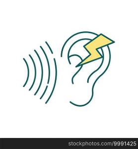 Noise sensitivity RGB color icon. Abnormal loudness perception. Hypersensitivity to loud sounds. Autism-related disorder symptom. Hyperacusis, phonophobia. Hearing loss. Isolated vector illustration. Noise sensitivity RGB color icon