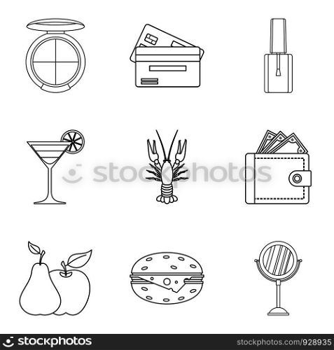 Noisy party icons set. Outline set of 9 noisy party vector icons for web isolated on white background. Noisy party icons set, outline style