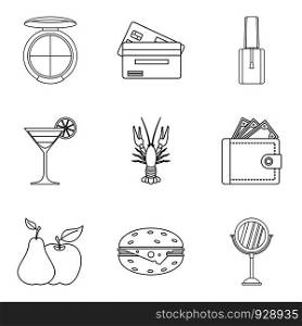 Noisy party icons set. Outline set of 9 noisy party vector icons for web isolated on white background. Noisy party icons set, outline style