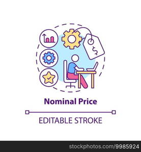 Nominal price concept icon. Online language courses benefit idea thin line illustration. Tuition and fees for online classes. Vector isolated outline RGB color drawing. Editable stroke. Nominal price concept icon
