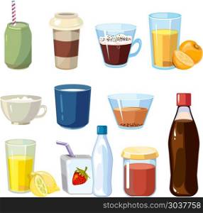 Non-alcoholic beverages vector set in cartoon style. Non-alcoholic beverages vector set in cartoon style. Beverage of set drink and illustration non-alcoholic freshness beverage collection