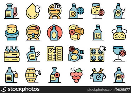 Non-alcoholic wi≠icons set outli≠vector. Food menu. Troπcal glass thin li≠color flat on white. Non-alcoholic wi≠icons set vector flat