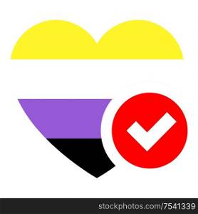 Non-binary gender flag in heart shape, vector illustration for your design. flag in heart shape, vector illustration for your design