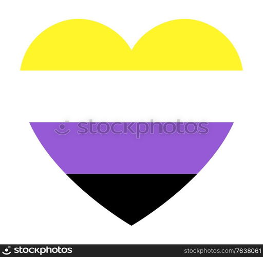 Non Binary Pride Flag In Heart Shape Icon On White Background Vector