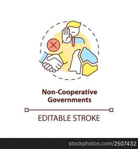 Non cooperative governments concept icon. Lack of international collaboration problem abstract idea thin line illustration. Isolated outline drawing. Editable stroke. Arial, Myriad Pro-Bold fonts used. Non cooperative governments concept icon