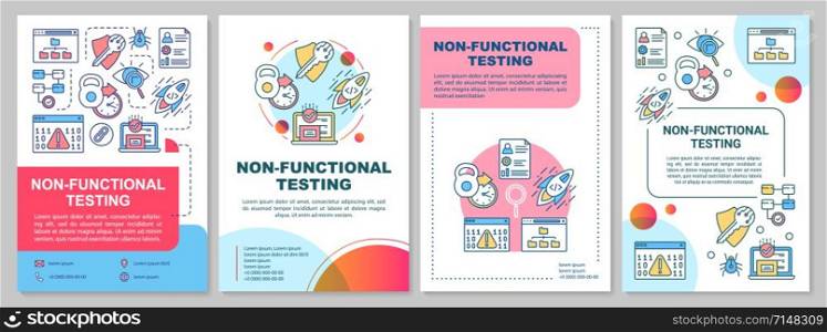 Non-functional testing brochure template. Software analysis. Flyer, booklet, leaflet print, cover design with linear illustrations. Vector page layouts for magazines, reports, advertising posters