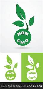 Non gmo sign with green leaves healthy natural food concept vecto illustration.
