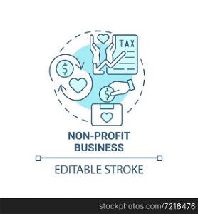 Non profit business blue concept icon. Social entrepreneurship abstract idea thin line illustration. Charitable organization. Mission funding. Vector isolated outline color drawing. Editable stroke. Non profit business blue concept icon