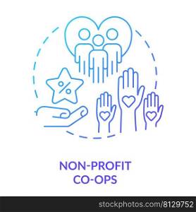 Non-profit co-ops blue gradient concept icon. Nonprofit organization members abstract idea thin line illustration. Charitable purpose. Isolated outline drawing. Myriad Pro-Bold font used. Non-profit co-ops blue gradient concept icon