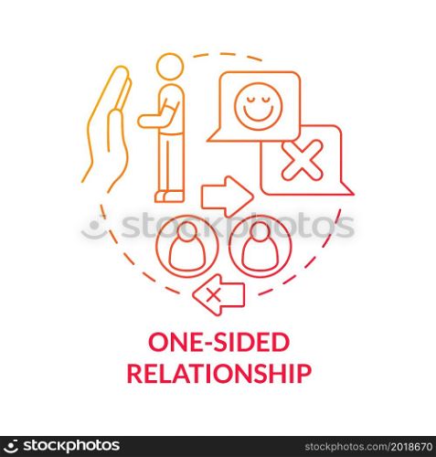 Non-reciprocal relationships concept icon. Communication difficulty. Egoistic partner. Mutuality absence abstract idea thin line illustration. Vector isolated outline color drawing. Non-reciprocal relationships concept icon
