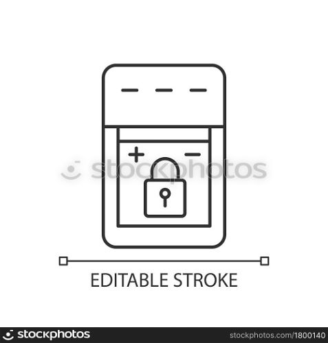 Non-replaceable battery linear manual label icon. Non-removable unit. Thin line customizable illustration. Contour symbol. Vector isolated outline drawing for product use instructions. Editable stroke. Non-replaceable battery linear manual label icon