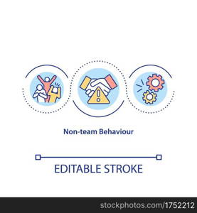 Non-team behaviour concept icon. Unproductive workers idea thin line illustration. Dysfunction and strife. Dominate team activities. Vector isolated outline RGB color drawing. Editable stroke. Non-team behaviour concept icon
