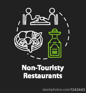 Non touristy restaurants chalk RGB color concept icon. Inexpensive lunch, affordable dinner idea. Money saving option for tourists. Vector isolated chalkboard illustration on black background
