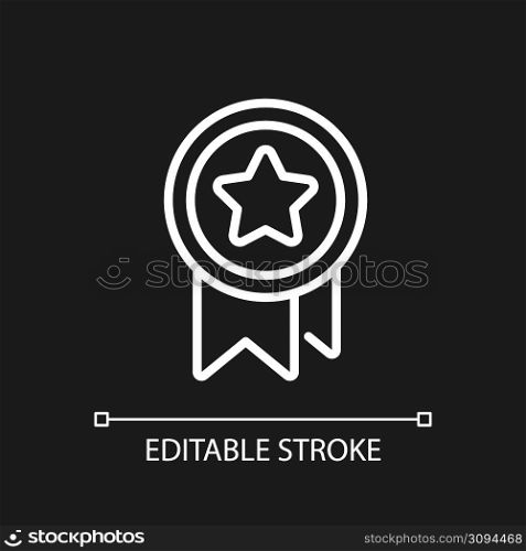 Noncash bonus pixel perfect white linear icon for dark theme. Incentives. Employee appreciation option. Thin line illustration. Isolated symbol for night mode. Editable stroke. Arial font used. Noncash bonus pixel perfect white linear icon for dark theme