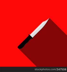 Nonfolding military knife icon in flat style on a red background. Nonfolding military knife icon, flat style