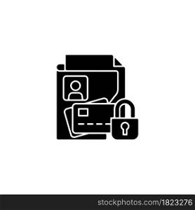 Nonpublic personal information black glyph icon. Personally identifiable financial data. Info from transactions. Financial institutions. Silhouette symbol on white space. Vector isolated illustration. Nonpublic personal information black glyph icon