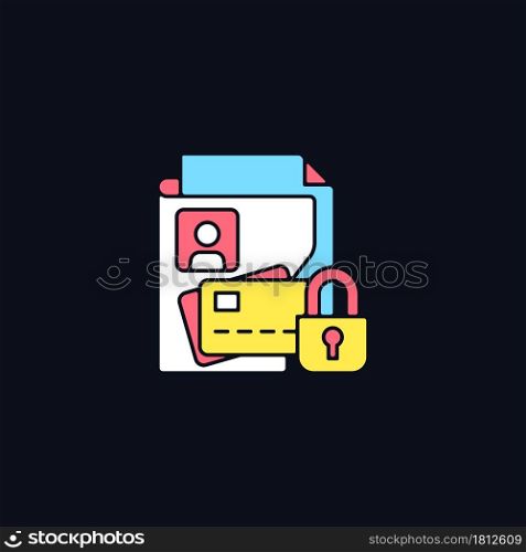 Nonpublic personal information RGB color icon for dark theme. Personally identifiable financial data. Isolated vector illustration on night mode background. Simple filled line drawing on black. Nonpublic personal information RGB color icon for dark theme