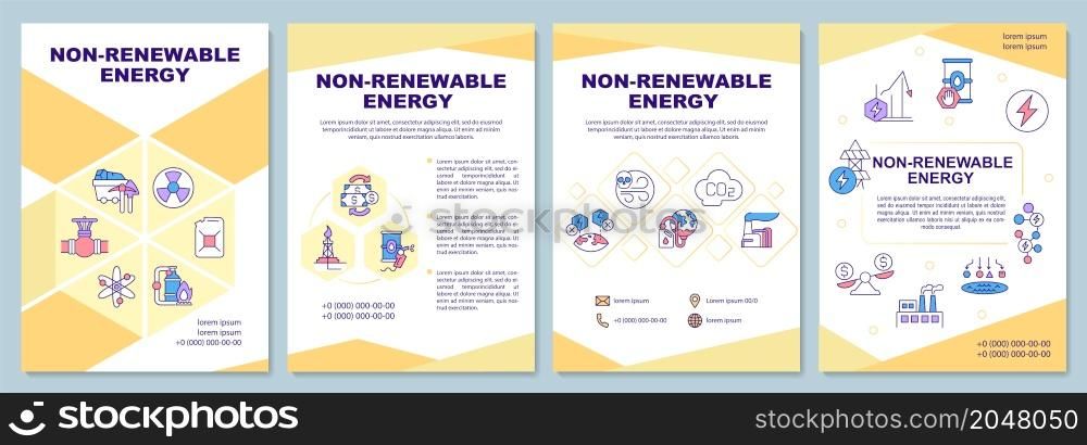 Nonrenewable energy brochure template. Booklet print design with linear icons. Vector layouts for presentation, annual reports, advertisement. Arial-Black, Myriad Pro-Regular fonts used. Nonrenewable energy brochure template