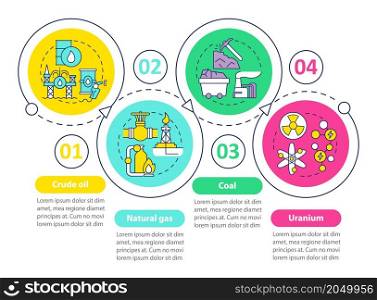 Nonrenewable energy sources infographic template. Extracting fuel. Data visualization with 4 steps. Process timeline info chart. Workflow layout with line icons. Myriad Pro-Bold, Regular fonts used. Nonrenewable energy sources infographic template