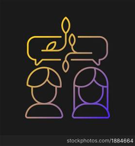 Nonviolent communication vector icon for dark theme. Honesty and compassion. Understanding and caring relationship. Thin line color symbol. Modern style pictogram. Vector isolated outline drawing. Nonviolent communication vector icon for dark theme