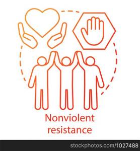 Nonviolent resistance concept icon. Peaceful political protest, public rally, pacifism movement idea thin line illustration. Protesters, activists holding hands vector isolated outline drawing