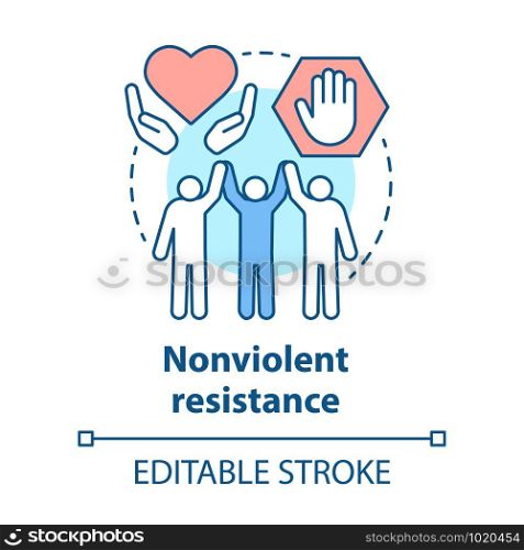 Nonviolent resistance concept icon. Peaceful social protest, public rally, pacifism idea thin line illustration. Protesters, activists holding hands vector isolated outline drawing. Editable stroke