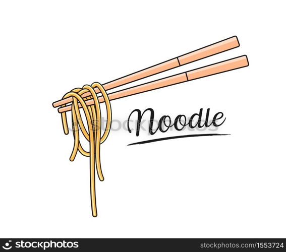 Noodle and chopstick vector, isolated on white background, illustration