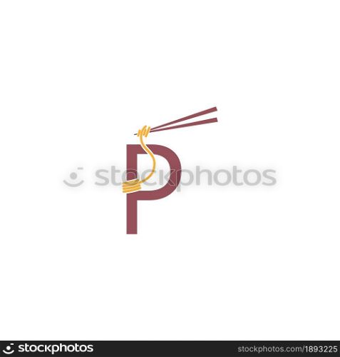 Noodle design wrapped around a letter P icon template vector