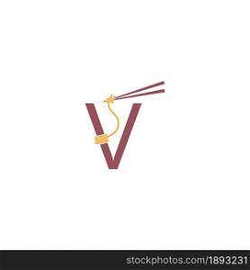Noodle design wrapped around a letter V icon template vector