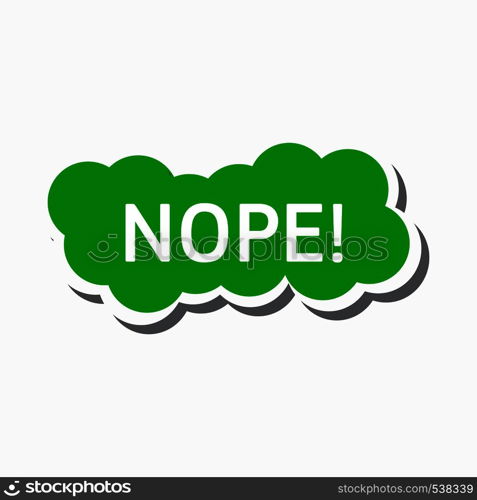 Nope in a green cloud icon in simple style on a white background. Nope in a green cloud icon, simple style