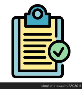 Norm certificate clipboard icon. Outline norm certificate clipboard vector icon color flat isolated. Norm certificate clipboard icon color outline vector