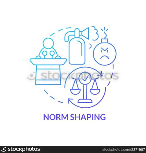 Norm shaping blue gradient concept icon. Conflicts prevention and justice. Community security abstract idea thin line illustration. Isolated outline drawing. Myriad Pro-Bold font used. Norm shaping blue gradient concept icon