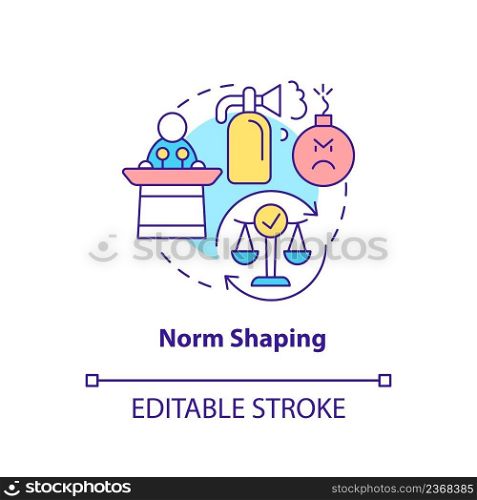 Norm shaping concept icon. Conflicts prevention. Community security abstract idea thin line illustration. Isolated outline drawing. Editable stroke. Arial, Myriad Pro-Bold fonts used. Norm shaping concept icon