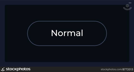 Normal button UI element template. User behaviour. Editable isolated vector dashboard component. Flat user interface. Visual data presentation. Web design widget for mobile application with dark theme. Normal button UI element template