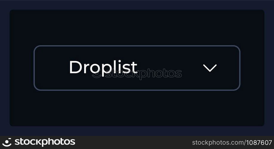 Normal drop down list UI element template. Editable isolated vector dashboard component. Flat user interface. Visual data presentation. Web design widget for mobile application with dark theme. Normal drop down list UI element template