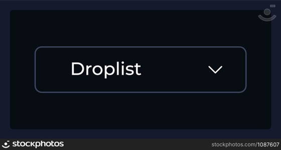Normal drop down list UI element template. Editable isolated vector dashboard component. Flat user interface. Visual data presentation. Web design widget for mobile application with dark theme. Normal drop down list UI element template