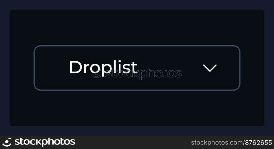 Normal drop down list UI element template. Editable isolated vector dashboard component. Flat user interface. Visual data presentation. Web design widget for mobile application with dark theme. Normal drop down list UI element template
