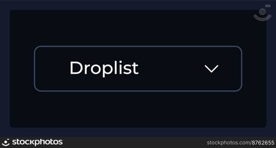 Normal drop down list UI element template. Editable isolated vector dashboard component. Flat user interface. Visual data presentation. Web design widget for mobile application with dark theme. Normal drop down list UI element template