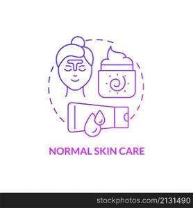 Normal skin care purple gradient concept icon. Beauty procedures. Cosmetological routine abstract idea thin line illustration. Isolated outline drawing. Roboto-Medium, Myriad Pro-Bold fonts used. Normal skin care purple gradient concept icon