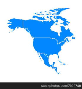 North America Blue on white background. Vector art. American background. Flat vector icon.