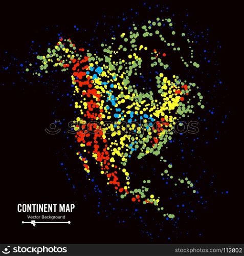 North America. Continent Map Abstract Background Vector. Formed From Colorful Dots Isolated On Black.. North America. Continent Map Abstract Background Vector. Formed From Colorful Dots Isolated On Black