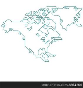 North America map drawn with thin line on a invisible grid of rounded squares and triangles