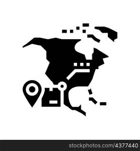 north america shipment tracking glyph icon vector. north america shipment tracking sign. isolated contour symbol black illustration. north america shipment tracking glyph icon vector illustration