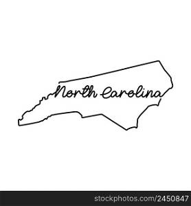 North Carolina US state outline map with the handwritten state name. Continuous line drawing of patriotic home sign. A love for a small homeland. T-shirt print idea. Vector illustration.. North Carolina US state outline map with the handwritten state name. Continuous line drawing of patriotic home sign